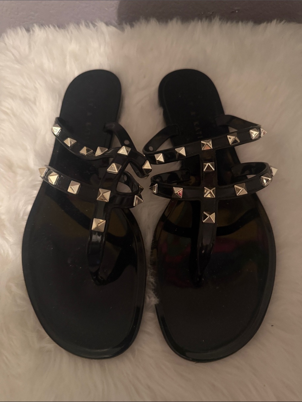 Kelly & Katie Black Studded Women's Jelly Slide Sandals
